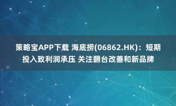 策略宝APP下载 海底捞(06862.HK)：短期投入致利润承压 关注翻台改善和新品牌